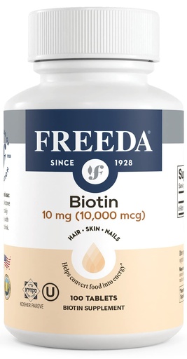 [BRSWIYL2PNYW2YDM] FREEDA Biotin 10,000 mcg – Hair, Skin & Nails Support – Tiny Tabs | High-potency Vitamin B7 with D-Biotin for hair growth & strong nails. Vegan, kosher tablets.