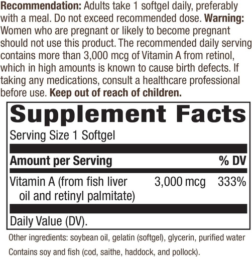 [BRSWGHY2BEIBODT3] Nature's Way Vitamin A - 10000 IU - 100 Softgels