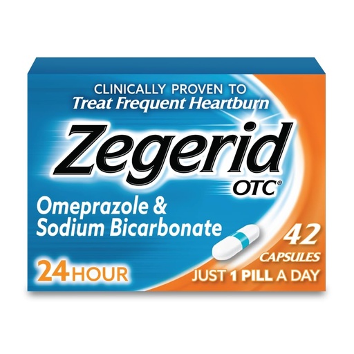 [BRSWIYL2AIHAEG3K] Zegerid OTC, 24-Hour Heartburn Relief, Acid Reflux Medicine and Antacid, Treats Frequent Heartburn, Omeprazole 20mg + Sodium Bicarbonate, Proton Pump Inhibitor (PPI), 42 Capsules