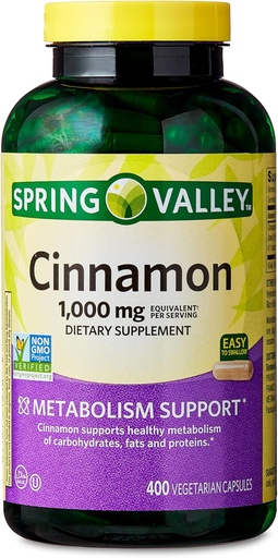 [BRSRAHQFBZ5RYCIV] Spring Valley Cinnamon Dietary Supplement, 1000 mg, 400 Count - Cinnamon Supplements, Cinnamon Capsules, Cinnamon (Pack of 1)