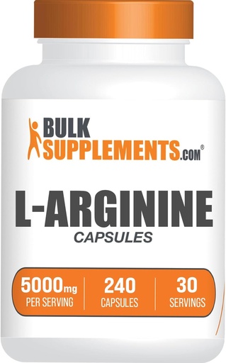 [BRSROFA6AABWG3LB] BulkSupplements.com L-Arginine 5000mg Capsules - Arginine Supplement, Nitric Oxide Supplement, L-Arginine Capsules - Gluten Free, 8 Capsules per Serving, 240 Capsules (Pack of 1)
