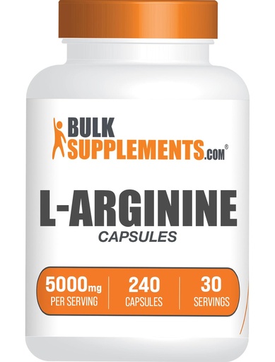 [BRSROFA6AABWG3LB] BulkSupplements.com L-Arginine Capsules - Arginine Supplement, Nitric Oxide Supplement - Gluten Free, 8 Capsules per Serving (5000mg), 240 Count (Pack of 1)