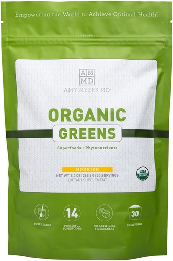 [BRSWGFQCB4PA2FA7] Amy Myers MD Organic Green Mill - Palaiko energetiką & Gut Health - USDA Organic Superfood Blend with Spirulina, Chlorella, Miežių žolė - 270g (30 Servings)