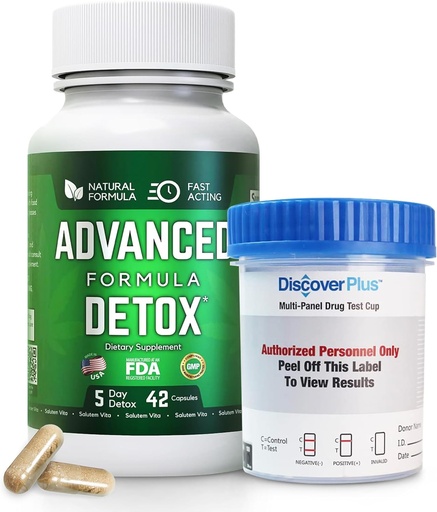 [BRSROZQBC4PAE3IU] Advanced Detox Cleanse, Detox Kit with Test Cup, Natural Detox & Cleanse with Milk Thistle, Licorice Powder, and More, Body Cleanse Detox for Women and Men, 42 Capsules, 1 Pack