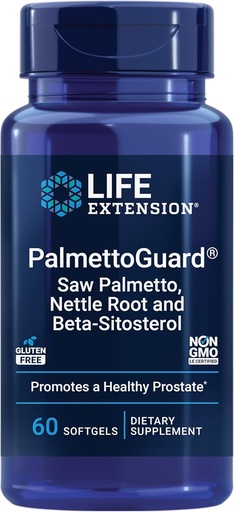 [BRSWIFL2AENWIFLA] Life Extension PalmettoGuard® Saw Palmetto, Nettle Root och Beta-Sitosterol, stöder hälsosam prostatafunktion och hormonmetabolism, 160 mg Saw Palmetto för män, Gluten-Free, Non-GMO, 60 softgels