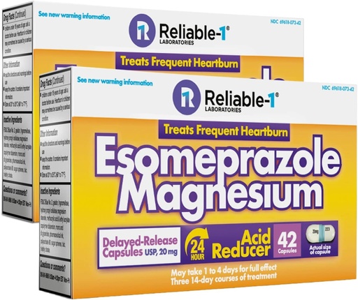 [BRSROZI2BF6WE3TZ] Reliable-1 Laboratories Esomeprazole 2-Pack - Magnesium Delayed Release Acid Reducer 20Mg Capsules for Frequent Heartburn Relief 84 Ct