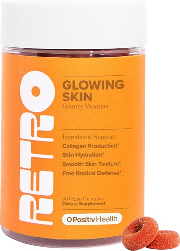[BRSRAZQQOIFQ2HL3] O Positiv RETRO Gummy Glowing Skin Vitamins for Collagen Production– Astaxanthin, Vitamin E, Bamboo Extract, Hibiscus & Vitamin C – Vegan Skin Gummies for Smooth Skin & Hydration, 50 Count (Pack of 1)