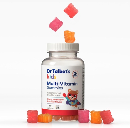 [BRSROBI7CUPWOAD3] Tohtori Talbot's Kids Multi-Vitamin Gummies - A-, C-, B-12-vitamiini, Sinkkiimmuniteetti- ja kasvutuki lapsille - 60 Gummia - 2+ vuotta - Mansikka, kirsikka ja oranssi maku