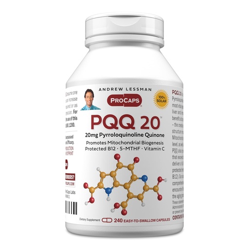 [BRSWGZQ5OEPA4CQZ] ANDREW LESSMAN PQQ 20mg - 240 Capsules - 20mg Pyrroloquinoline Quinone, Natural Protective Compound Supports Vital Organs, Heart, Brain, Liver, Immune System. Mitochondrial Biogenesis, No Additives