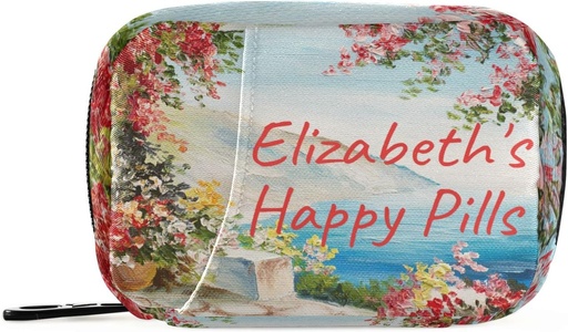 [BRSRMZINOZ6RGA3O] Custom Pill Box 7 Day Pill Case Bag Oil Painting Sea Flowers Personalized Name Travel Pill Organizer Bag with Zipper Portable Weekly Case Compact Size for Vitamin Supplement Holder