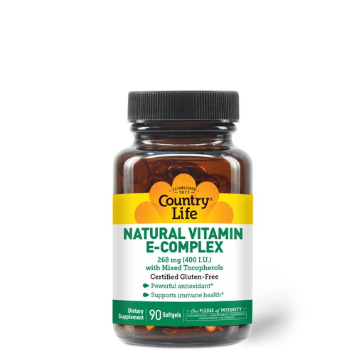 [BRSWIY3YOQIBSCYV] Country Life Vitamin E-Complex 400 IU – Natural Mixed Tocopherols – Antioxidant & Immune Support – Promotes Skin Health & Fights Oxidative Stress – Certified Gluten-Free – 90 Softgels