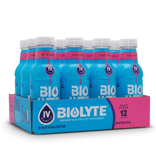 [BRSRMBT3O4OQ42Y2] BIOLYTE Electrolyte Drink - Гидратационный напиток, электролитная вода, химиотерапия для женщин и мужчин, жидкость для регидратации IV в бутылке - Fruit Punch, 16 Fl Oz (12 упаковок)