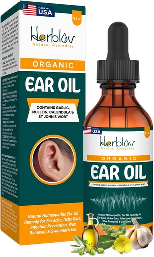 [BRSWYFD6OF5GKELV] Organisk öronolja för öroninfektioner - Naturördroppar för infektionsförebyggande, Swimmer's Ear & Wax Removal - Barn, Vuxna, Baby, Dog Earache Remedy - med Mullein, Garlic, Calendula, Made in USA