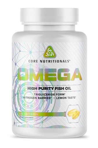 [BRSWYZD7PMCWKAL5] Core Nutritionals Omega High Purity Fish Oil | Triglyceride Form EPA & DHA | 1300mg Omega-3s | Brain & Heart Health Support | Lemon Taste | 120 Softgels