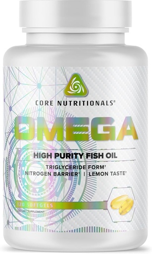 [BRSWYZD7PMCWKAL5] Core Nutritionals Omega High Purity Fish Purity dầu triglyceride Form EPA & DHA 300mg Omega-3s brain and Heart Health Hỗ trợ kem chanh 120 độ mềm