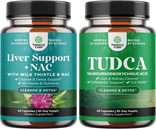 [BRSRAZQ7CAJW2G3X] Bundle af lever support supplement med NAC for lever rense og avancerede Bile Salt TUDCA supplement til galblære Nyre og lever støtte