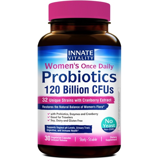 [BRSWYCYYCUNBU3AU] Innate Vitality Women's Probiotics, 120 Billion CFU, 32 Tested Strains, Probiotics for Women, Yeast Control, Vaginal pH Support, Prebiotics, Digestive Enzymes, Cranberry, Once Daily 30 Veggie Capsules