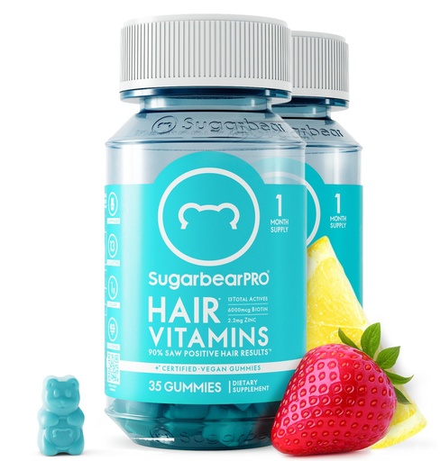 [BRSWK2YTDEFWOFQ7] Sugarbear Hair Vitamin Gummy 2 Month Supply Extra Strength Biotin 6000mcg, Growth for Men & Women, Vegan Vitamin B12, MSM, Inositol, Omega 3, Elderberry, Certified Kosher, Halal, Cruelty-Free