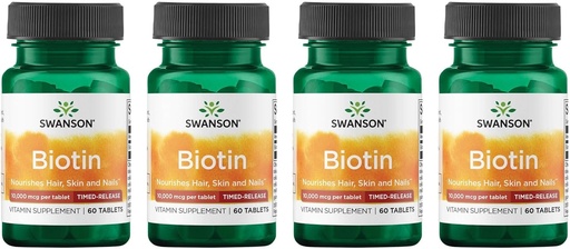 [BRSWGFD3BAOWMHQ6] Swanson Biotin - Timed-Release 10,000 mcg 60 Tabs (4 Pack)