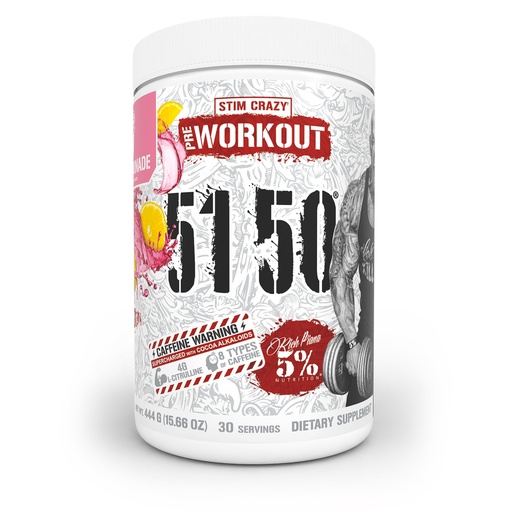 [BRSW2BANOYOWMD3U] 5% Nutrition Rich Piana 5150 High Stim Pre-Workout Powder | Extreme Energy, Focus, Pumps & Endurance | 400 mg Caffeine, Citrulline, Beta Alanine, N-Acetyl L-Tyrosine | 30 Srvgs (Pink Lemonade)
