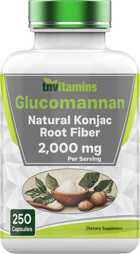 [BRSWIYI7CV4WMET6] tnvitamins Glucomannan Capsules 2000 MG - 250 Count | Natural Konjac Root Fiber Extract Powder Supplement | Soluble, Dietary, & Digestive Fiber Pills | Produced in The USA | Non-GMO & Gluten Free