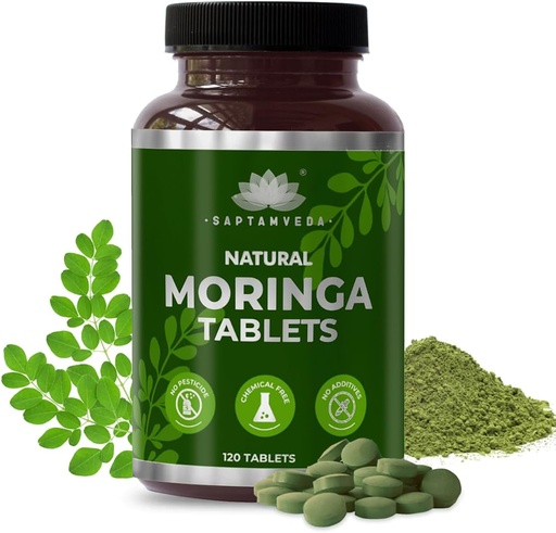 [BRSW2YDRAUHR6FD6] SAPTAMVEDA Natural Moringa Tablets, Drumstick Leaf Tablets (120 таблеток) - по 500 мг каждый | Натуральный мультивитамин | Богатый антиоксидантом, бустер иммунитета | Хорошо для волос и кожи от индийских ферм