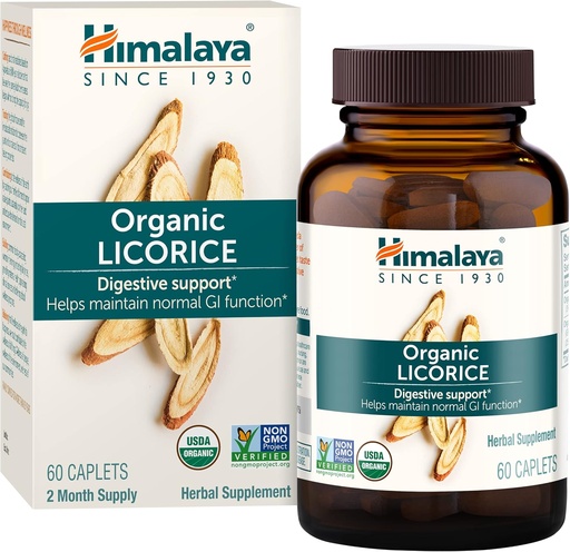 [BRSWIYQGBR7BGEQZ] Himalaya Organic Licorice, 60 Dienos tiekimas - Digital Health Addition for Upset Stomach Relief and retly Bloating and Heartburn - USDA Organic, Vegan, Non- GMO, Non- DGL, Gluten Free, 60 Caplets