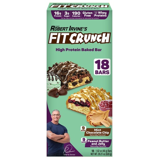 [BRSRO2T6OUDQ43L7] FITCRUNCH Protein Bares, Snack Size Variety Pack, Gluten Free (18 Bares, Mint Chocolate Chip & Peanut Butter Jelly)
