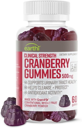 [BRSRAGQ6BNYBOYDB] Kliiniline tugevus Cranberry Gummies 500mg - kuseteede toetamine Tervis naistele ja meestele - Antioksüdant Superfood puhastada ja kaitsta - Cran d'Or Cranberry Powder Supplement (60 Gummies)