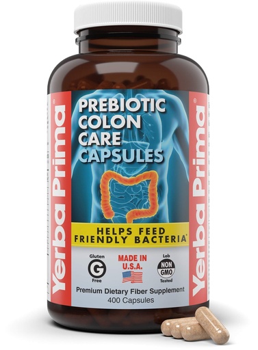 [BRSWGGAZBADWAGT3] Yerba Prima Prebiotic Colon Care Capsules, 400 Caps - Five Forms of Fiber Plus FOS Pre-biotics - Dietary Health Supplement - Healthy Soluble & Insoluble Fibers for Regularity & Digestive Support
