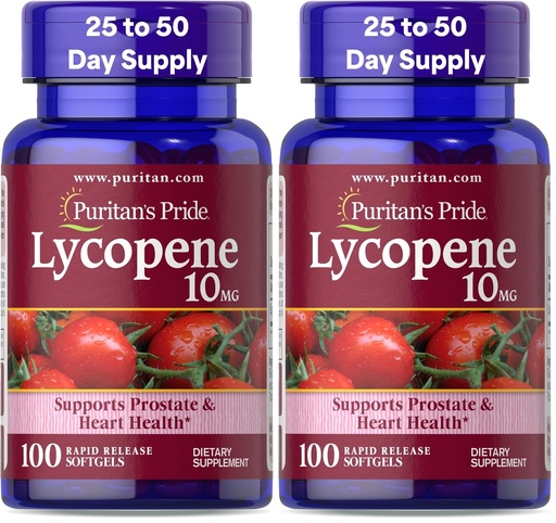 [BRSRAY3ROEMQG3Y3] Puritan's Pride Premium Lycopene 10mg, Dietary Supplement for Prostate, Antioxidant, Heart Health, and Overall Health Support, 100 Softgels (Pack of 2)
