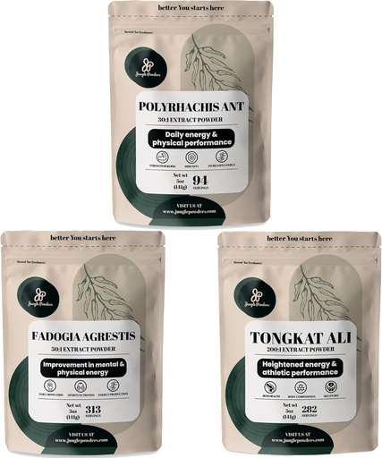 [BRSROBAZA57QEG35] Jungle proszki Shilajit Proszek dla mężczyzn, Tongkat Ali dla mężczyzn Proszek, Fadogia Agrestis Ekstrakt dla mężczyzn Tradycyjne Mens Health Support for Drive & Passion Bundle