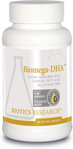 [BRSWIHIICAAW2D3K] Biotics Research Biomega DHA Fish Oil, 600 mg DHA, Understøtter læring og hukommelse, Fetal Brain Vitaminer, 90 Softgel kapsler