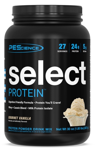 [BRSWKZLRPIPQOCDM] PEScience Select Protein Powder, Whey and Casein Blend, Lean Protein Powder for Women and Men, Low Calorie, Low Carb, Keto Friendly, Gluten Free, Gourmet Vanilla - 27 Servings