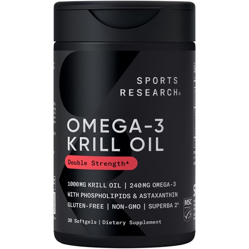 [BRSWYZAYOIBBSDY7] Sports Research Krill Oil Supplement with EPA & DHA Omega 3, Phospholipids & Astaxanthin from Antarctic Krill - Highest Concentration of Krill Oil for Men & Women - 1000mg, 30 Softgel Capsules