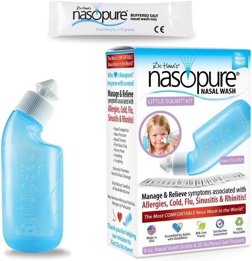 [BRSWIYANOUNR4CTG] Nasopure Nasal Wash, Little Squirt Kit, “The Nicer Neti Pot” Sinus Wash Kit, Comfortable Nasal Rinse 4 Oz Bottle & 20 Salt Packets (3.75 Gr Each), Nasal Congestion, Cold, Allergy, Nasal Irrigation