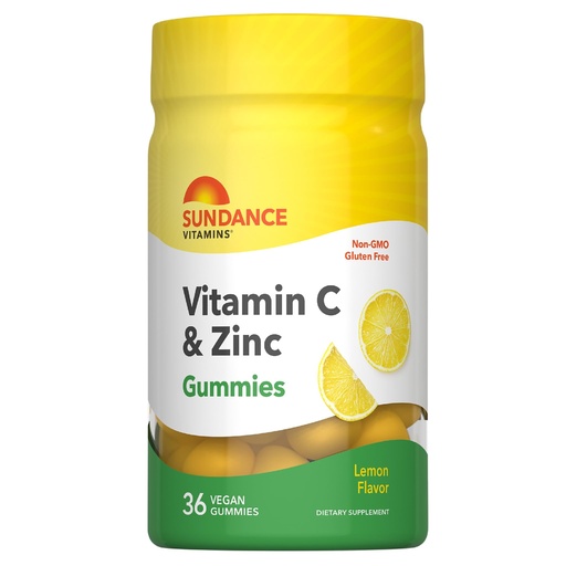 [BRSROAIBPIHRQFY3] Sundance Vitamin C Gummies with Zinc for Adults | 36 Count | Lemon Flavor | Vegan, Non-GMO & Gluten Free Supplement