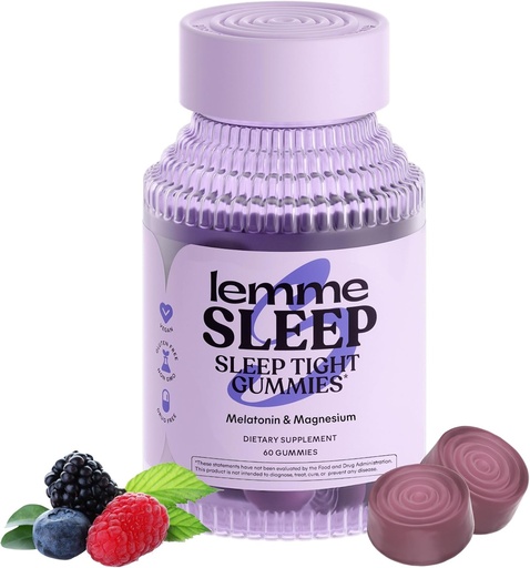 [BRSRMHT6PIGWA3D5] Lemme Sleep Gummies avec 5mg Melatonine, Elderberry, Magnésium, L-Theanine, Camomille et Lavande, aide au sommeil de nuit sans drogue, sans gluten, sans gélatine, sans OGM, aromatisé aux baies (60 comte)