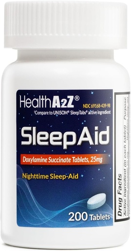 [BRSROGAEBUHWC2TV] HealthA2Z® Sleep Aid | Doxylamine Succinate 25mg | (200 Counts (Pack of 1))