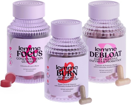 [BRSRAYATAENBA3L7] Lemme Burn, Debloat & Focus Bundle | Metabolism & Fat Burning + Bloating & Gas Relief Capsules + Focus & Brain Health Gummies | Gluten-Free, Non-GMO | 60 Count Capsules & 50 Count Gummies