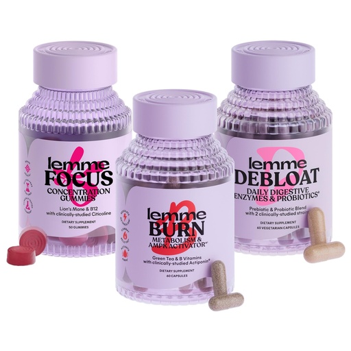 [BRSRAYATAENBA3L7] Lemme Burn, Debloat & Focus Bundle | Metabolism & Fat Burning + Bloating & Gas Relief Capsules + Focus & Brain Health Gummies | Gluten-Free, Non-GMO | 60 Count Capsules & 50 Count Gummies