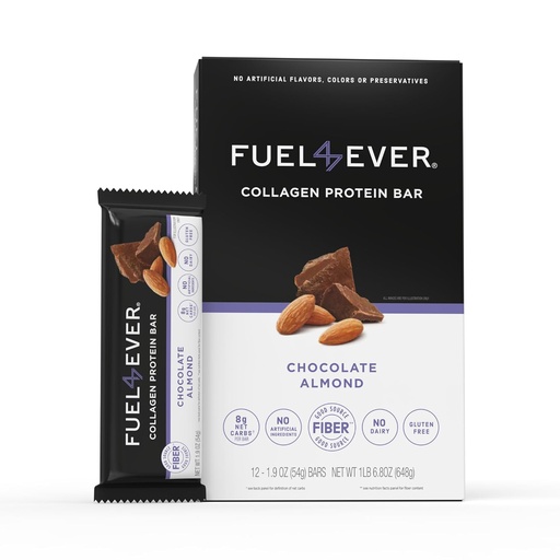[BRSROGTQOYAROYI2] Bränsle 4 Ever Collagen Protein Bars | 14G Protein, Gluten Free, Dairy Free, No Stevia eller Artificial Ingredients Added, Sweetened with Honey | Chocolate Almond Flavor (Box of 12)
