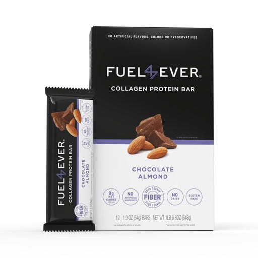 [BRSROGTQOYAROYI2] Fuel 4 Ever Collagen Protein Bars | 14G Protein, Gluten Free, Dairy Free, No Stevia or Artificial Ingredients Added, Sweetened with Honey | Chocolate Almond Flavor (Box of 12)