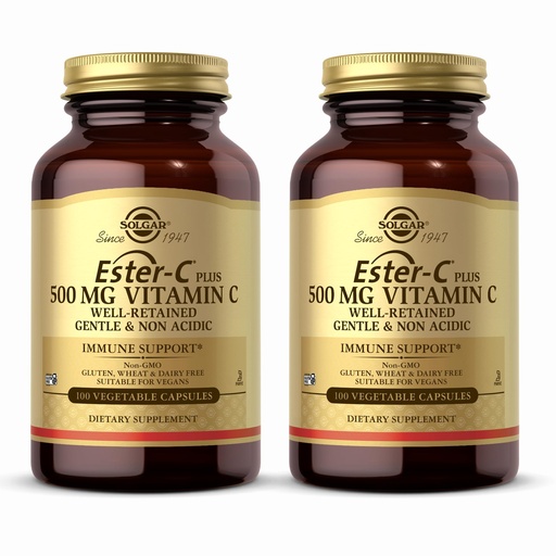 [BRSWIZ35CF7RADT6] Solgar Ester-C Plus 500 mg Vitamin C (Ascorbate Complex) - 100 Vegetable Capsules, Pack of 2 - Antioxidant & Immune Support - Non GMO, Vegan, Gluten Free, Kosher - 200 Total Servings