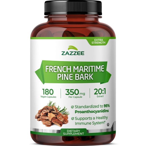[BRSW2EAEOF7B4AD2] Zazzee Extra Strength French Maritime Pine Bark Extract 20:1, 350 mg Per Capsule, 95% Proanthocyanidins, 180 Vegan Capsules, 6 Month Supply, Certified Kosher, Antioxidant Support, Non-GMO, Made in USA