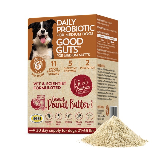 [BRSWGZYDCEMAYHTA] Fidobiotics Good Guts Probiotics for Dogs – Dog Probiotic Powder for Digestive Health, Gas Relief & Firmer Stools, 6B CFUs, Enzymes & Prebiotics, Medium Dogs, Puppies & Adults