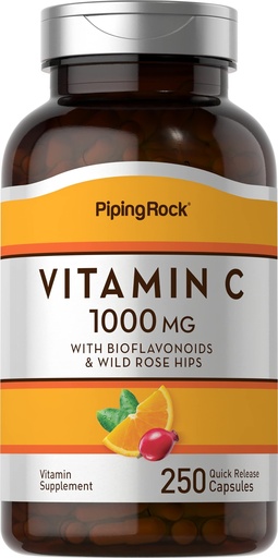 [BRSRMFQZBUHAEFDG] Piping Rock Vitamin C 1000mg | 250 Capsules | with Bioflavonoids and Rose Hips | Supplement for Women and Men | Non-GMO, Gluten Free