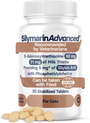 [BRSRA2Y5CEFBMYD2] Liver Health Supplement for Cats - Milk Thistle for Cats Liver Support with S-Adenosylmethionine (Same) & Silybin - 30 Tablets