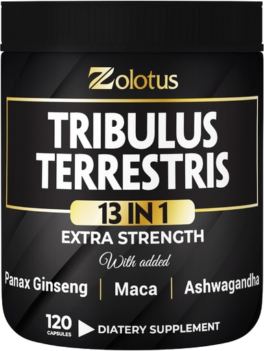 [BRSRMHAQCEBAYCY6] Zolotus 13in1 Tribulus Terrestris Capsules med Maca, Horny Goat Weed, Panax Ginseng, Saw Palmetto, Tongkat Ali, Shilajit & More - Energi, Stamina Supplement för Män & Kvinnor - 120 grejer