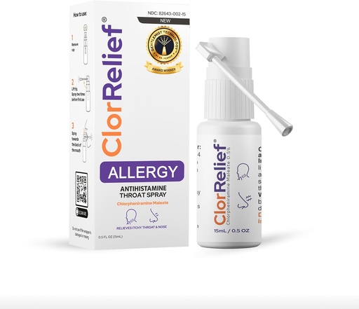 [BRSRMCQQOV6WGCLL] ClorRelief Antihistamine Throat Spray for Allergies – Chlorpheniramine 0.5 FL Oz – Relief for Itchy Throat, Sneezing, & Allergy Symptoms – Non-Drowsy, Adult Use